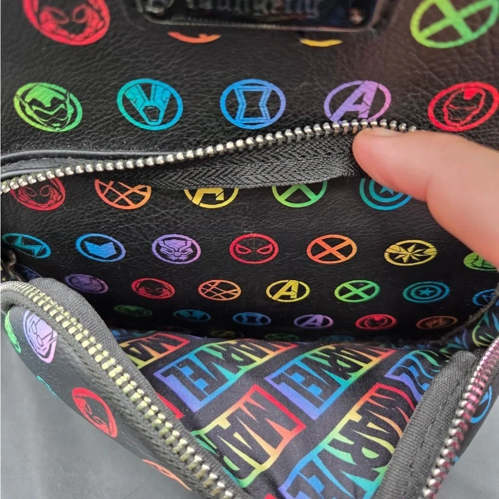 Loungefly Marvel Black Backpack with Colorful Icons
